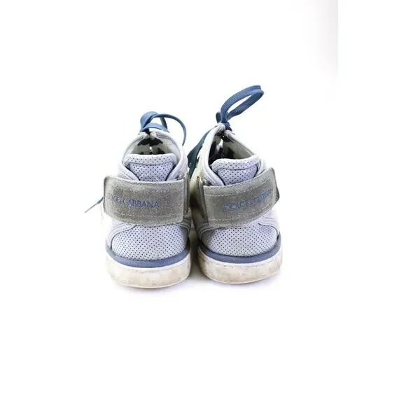 Dolce and Gabbana Mens Leather High Top Sneakers Beige Sky Blue Size 8.5 - Picture 3 of 7